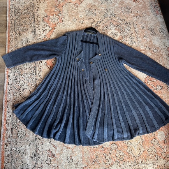 Willow Blue Pleated Woman’s Long Winter Fall Sweater Cotton Irish Snap Front XL - Picture 1 of 13